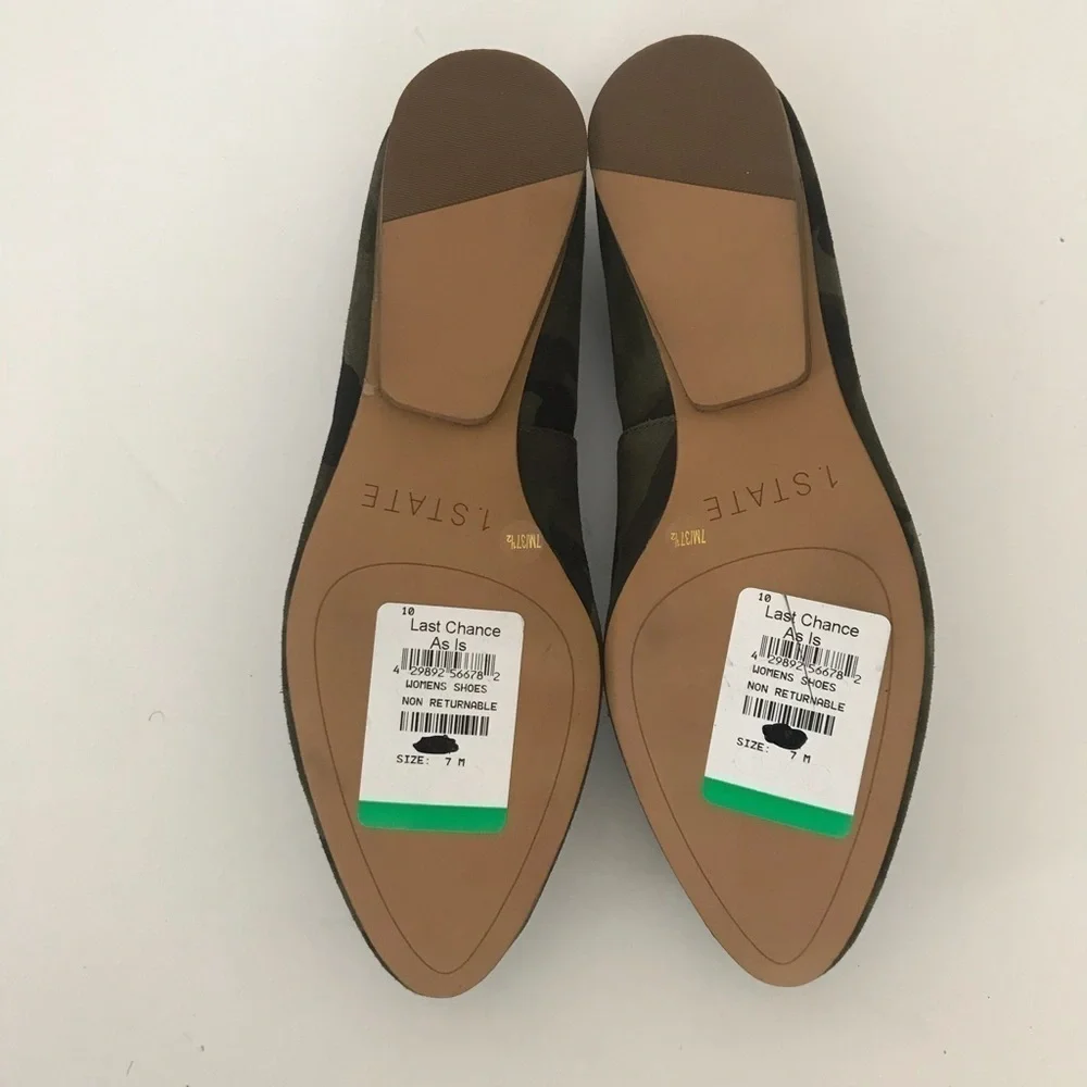NWOT 1.State Green Camouflage Print Suede Short Wedge Skimmer Flats • Size 7 🗣